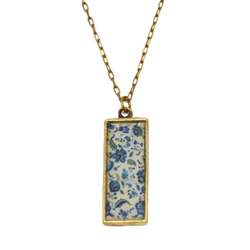 New England Blue Floral Pendant Necklace