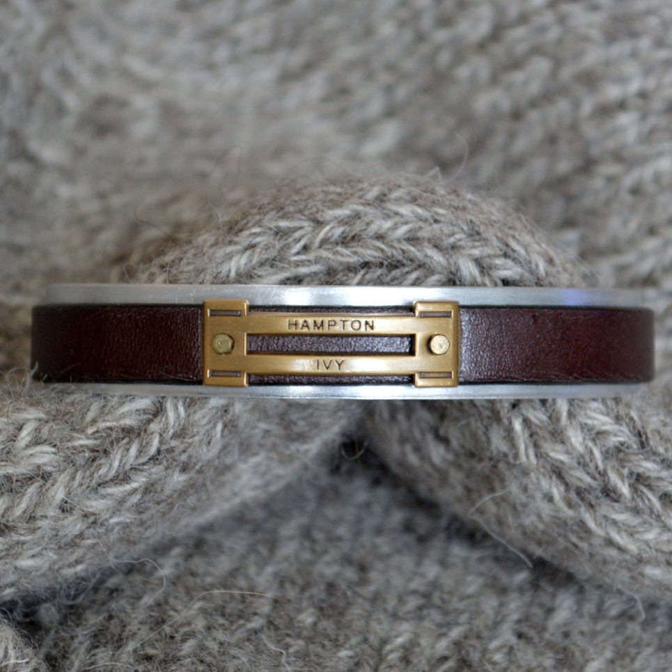 Men's Brown Leather & Silver Metal Cuff Bracelet