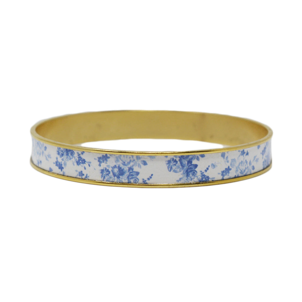 French Blue Floral Bangle Bracelet
