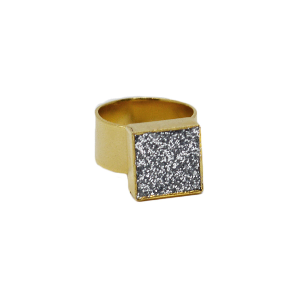 Silver Glitter & Gold Adjustable Ring