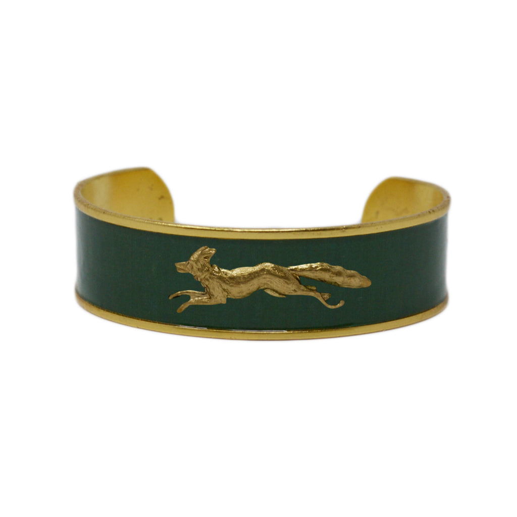 Forest Green Running Fox Cuff Bracelet