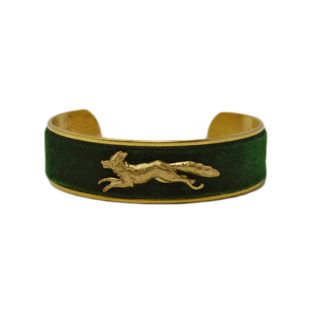 Hunter Green Velvet Running Fox Cuff Bracelet