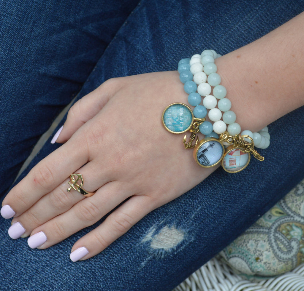 Beach Umbrella SemiPrecious Beaded Charm Bracelet