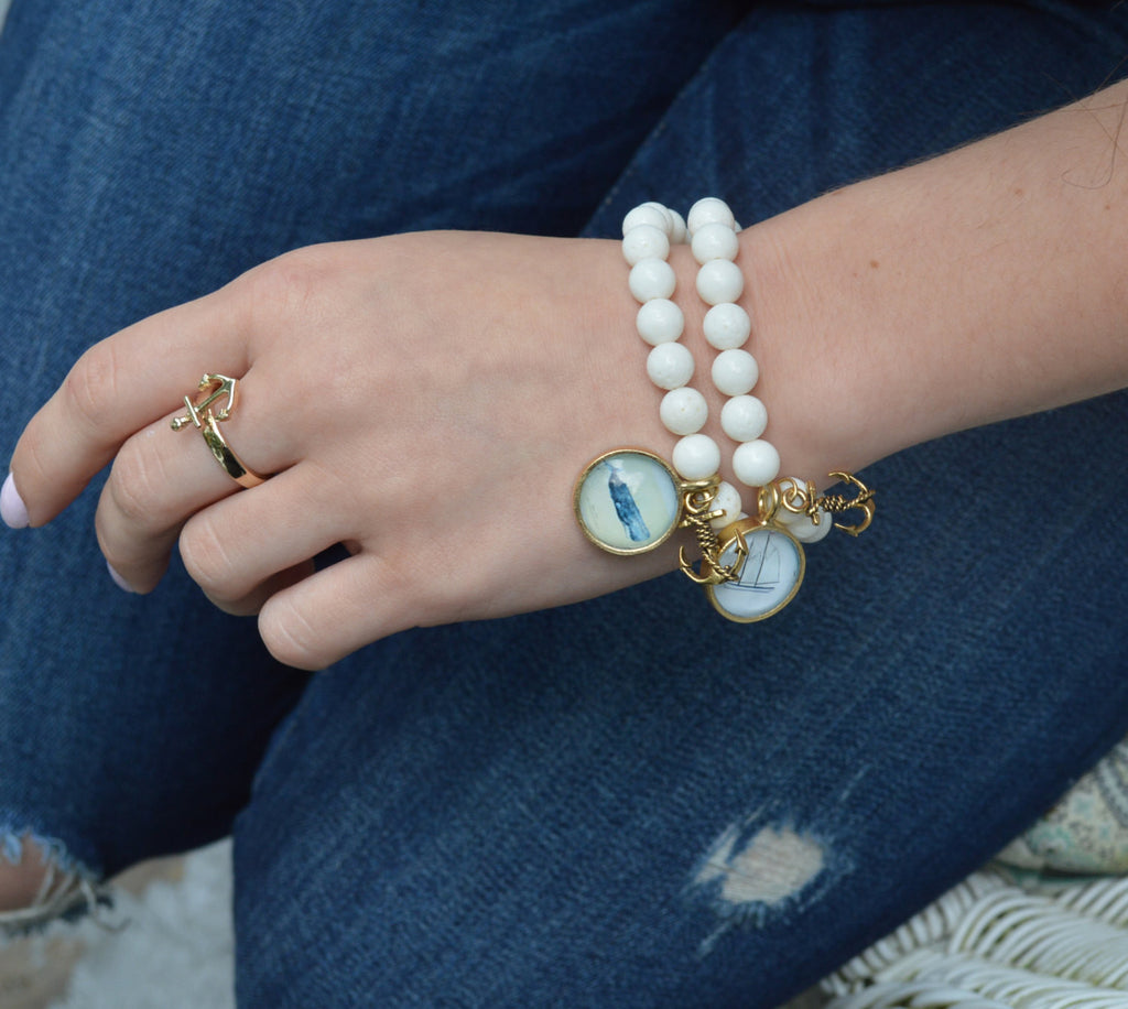 Sail Boat SemiPrecious Beaded Charm Bracelet