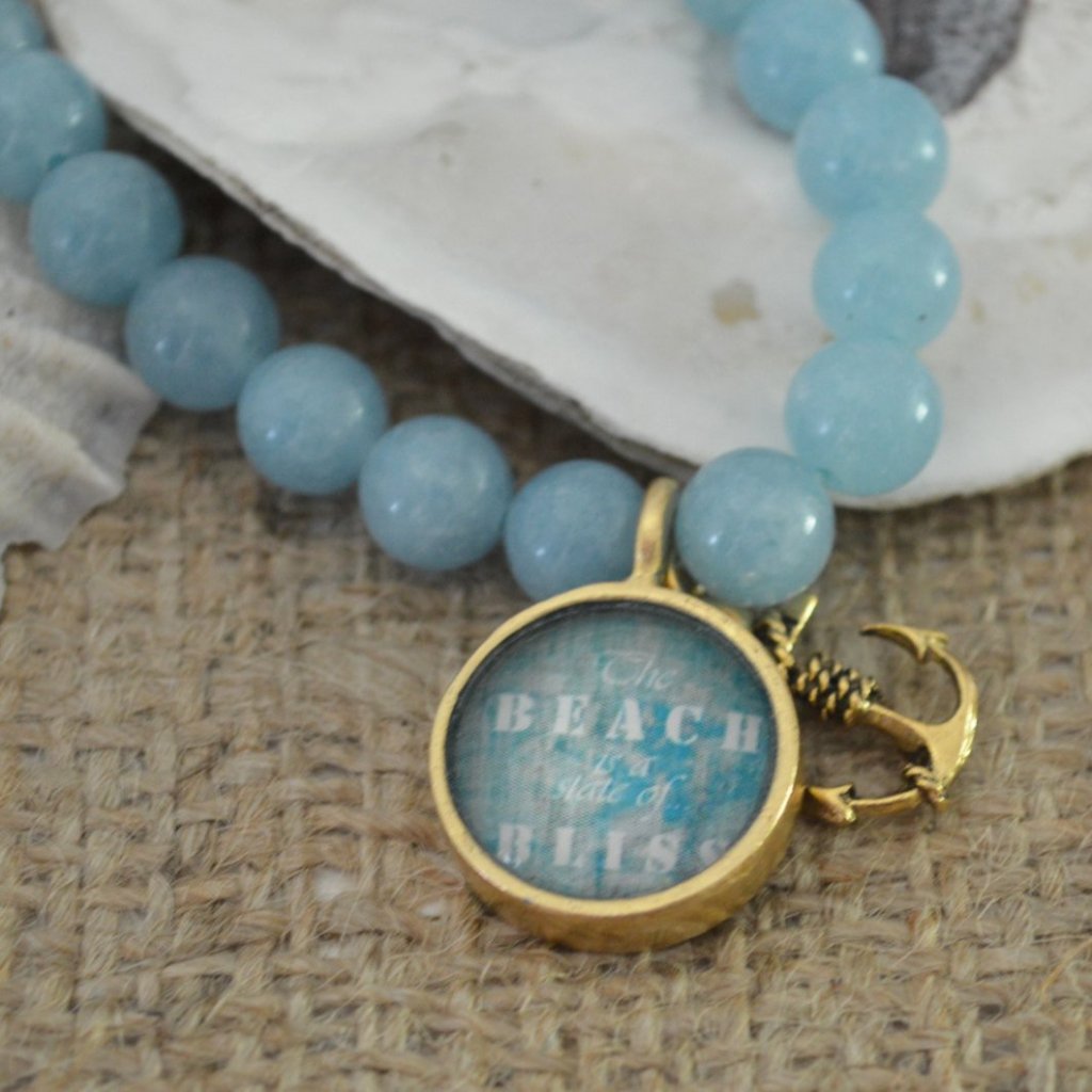 "The Beach Is A State Of Bliss” SemiPrecious Beaded Charm Bracelet