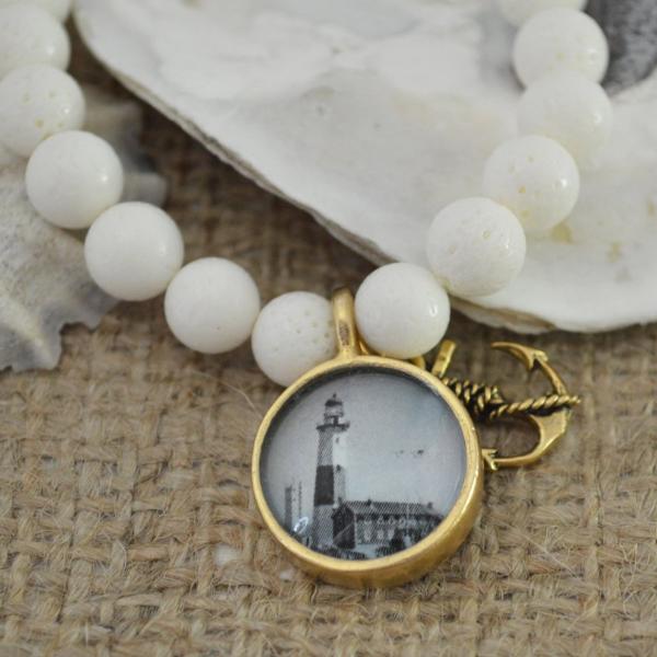 Montauk Lighthouse SemiPrecious Beaded Charm Bracelet