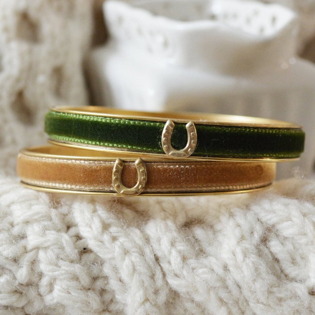 Green & Tan Velvet Bangle Bracelets