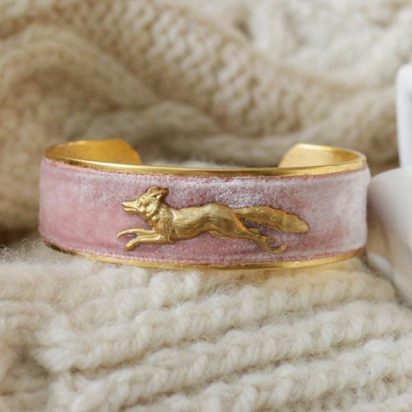 Soft Pink Velvet Running Fox Cuff Bracelet
