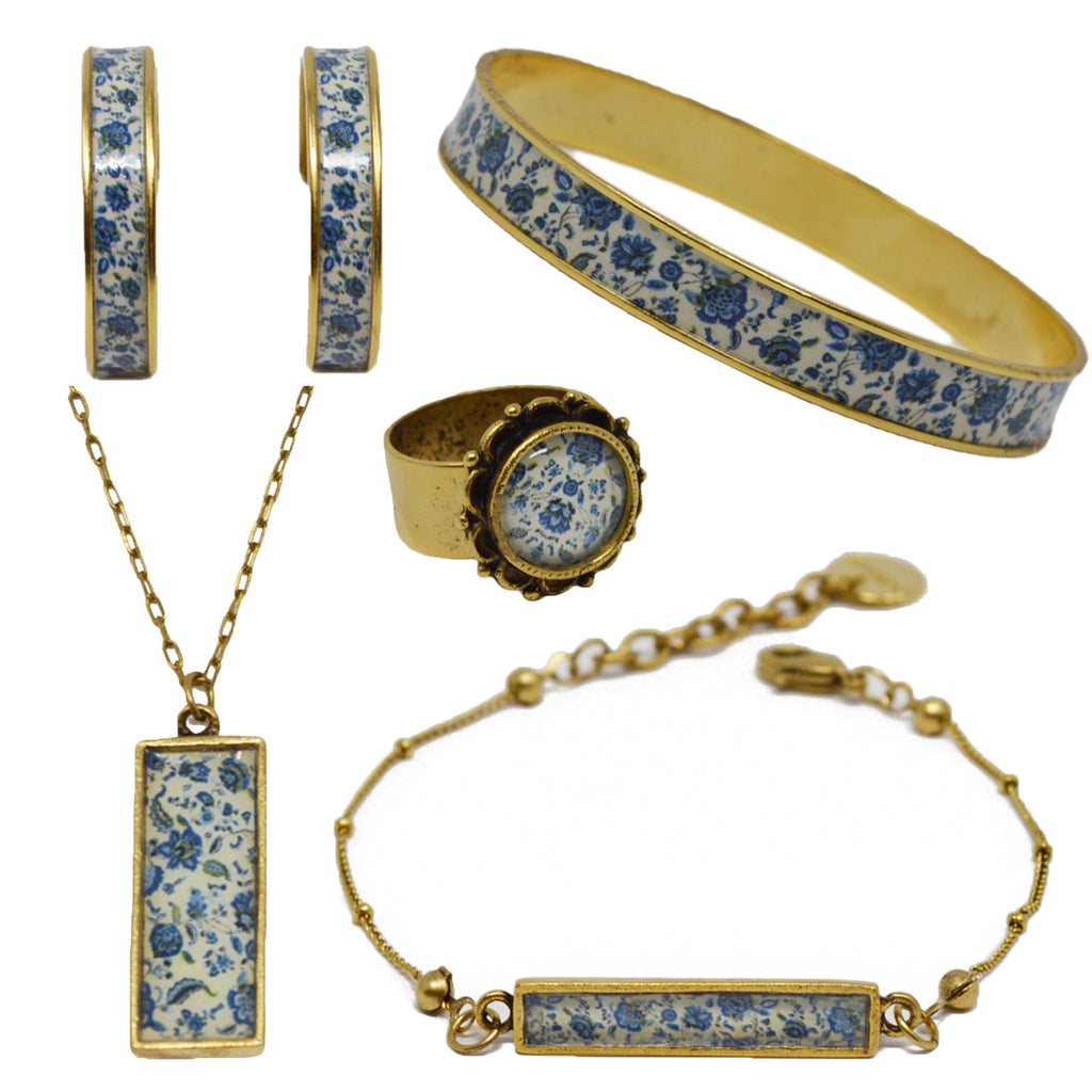 New England Blue Floral Jewelry Set