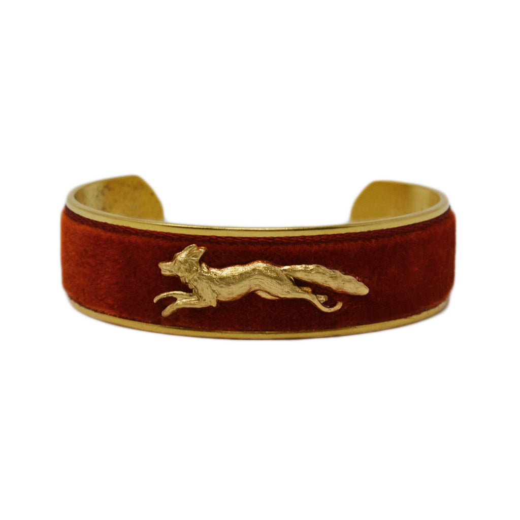 Burnt Orange Velvet Running Fox Cuff Bracelet