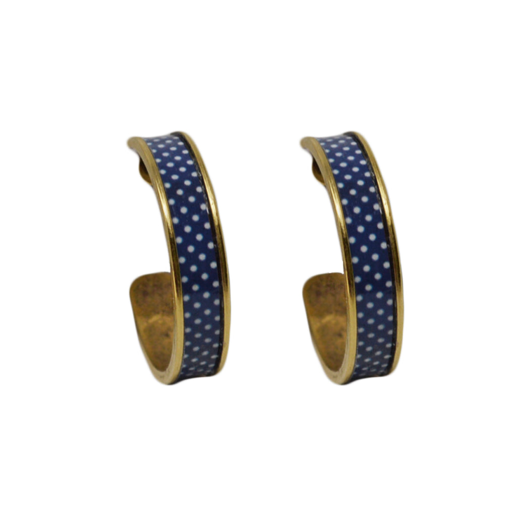 Navy Blue Polka Dot Hoop Earrings