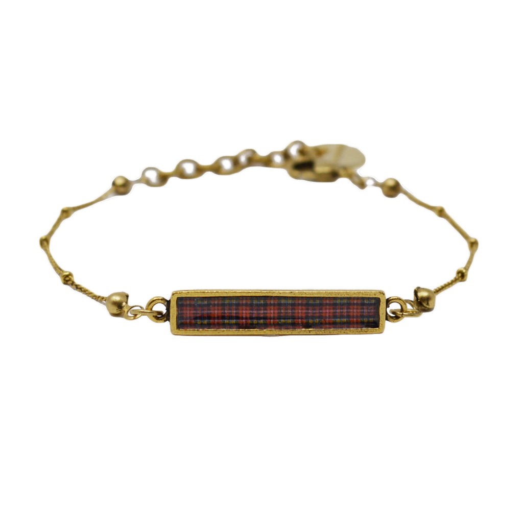 Classic Red Plaid Dainty Charm Bracelet