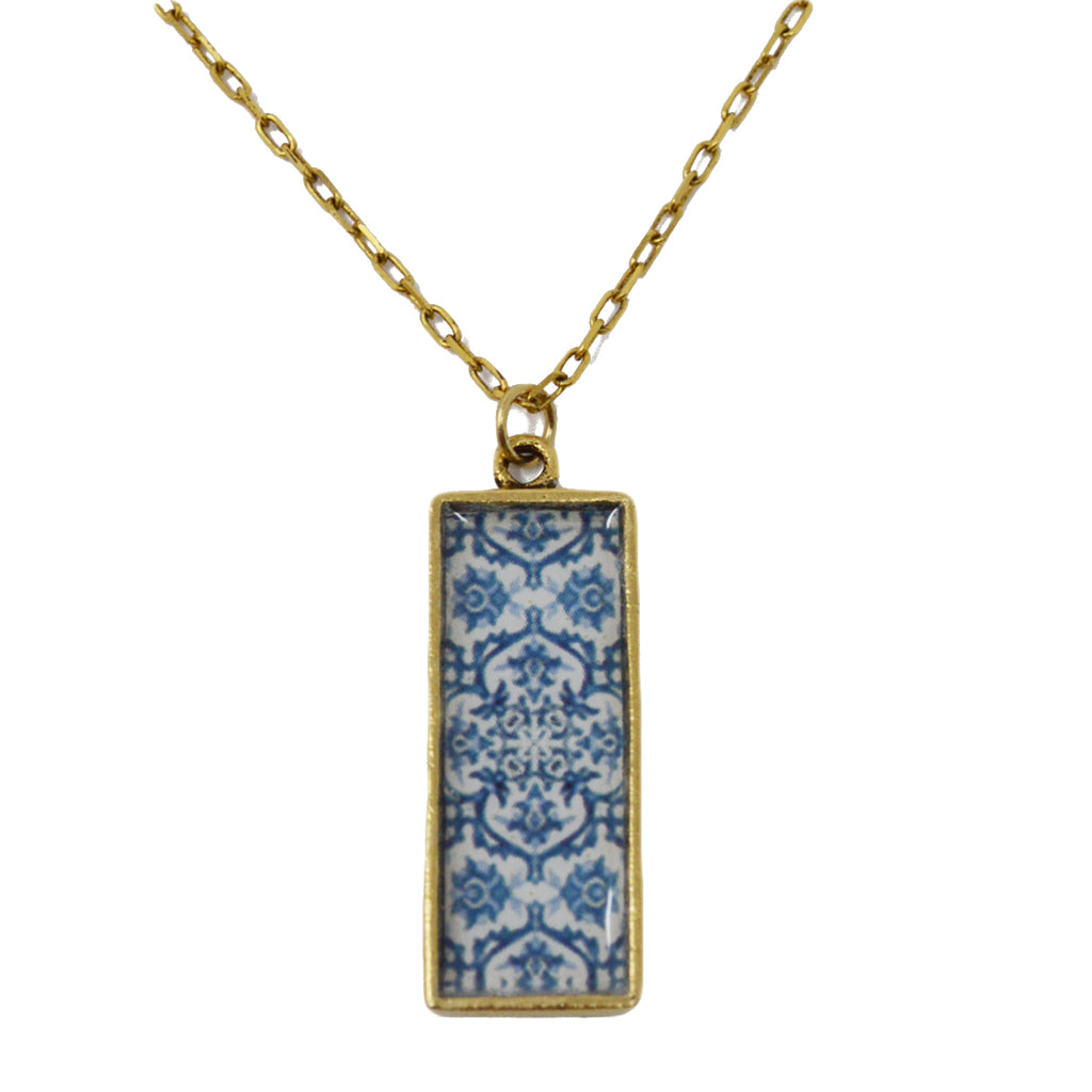 Mediterranean Royal Blue Tile Pendant Necklace